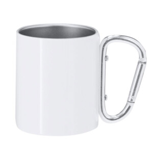 Petit mug blanc en métal inox 220 ml à personnaliser avec logo entreprise et slogan