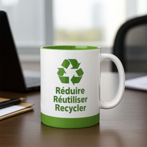 Réf. MugCEmb - vert Mug personnalisé logo entreprise, intérieur et fond embase silicone vert