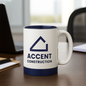 Réf. MugCEmb - bleu Mug personnalisé avec logo entreprise avec fond et intérieur bleu