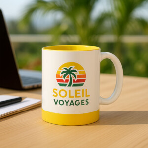 Réf. MugCEmb - jaune Mug personnalisé avec logo entreprise et texte - intérieur et fond jaune antidérapant