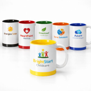 Mugs personnalisés pour entreprises avec le bas et l'intérieur couleur - 350 ml céramique